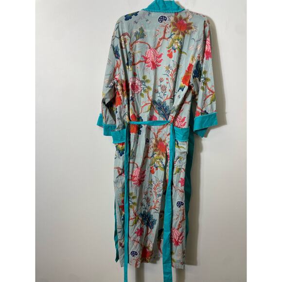 Powell Craft Teal Flloral Cotton Robe Sz OS - Picture 4 of 4